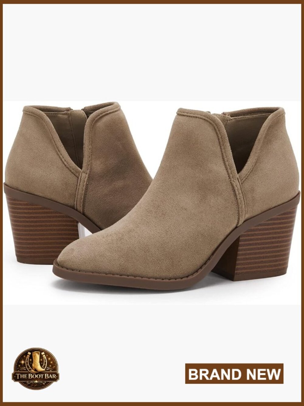 Faux Suede Ankle Boots Chunky Stacked Heel Side Zipper Slip On Western Booties